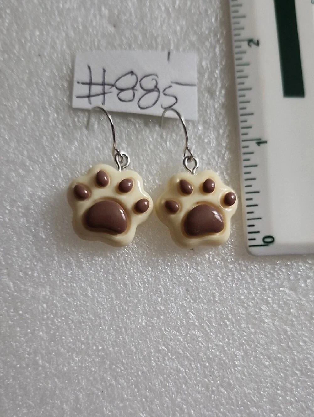 Hand Crafted Cream and Brown Paw Print Earrings